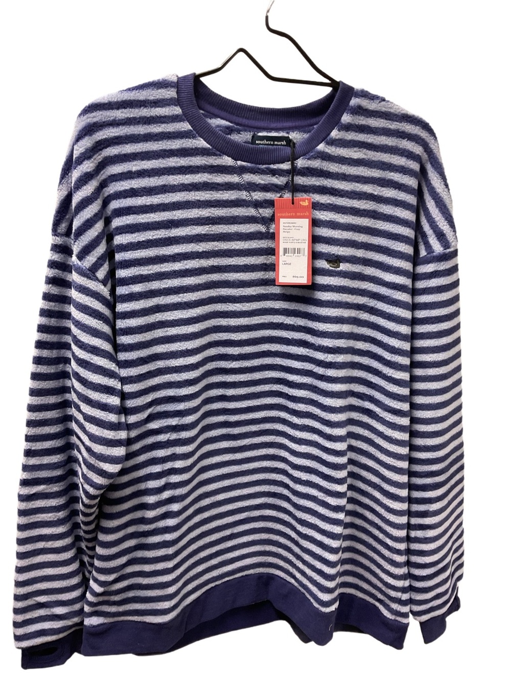 New Southern Marsh Men's Purple and Light grey Striped Crewneck Sweater